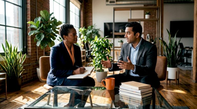 Executive coaching session between leader and coach