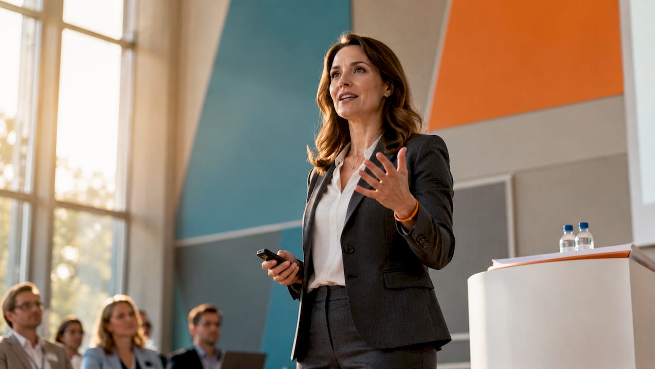 Keynote speaker engaging leadership program audience