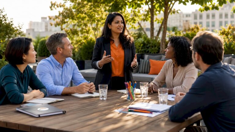 Group in strategic leadership development workshop