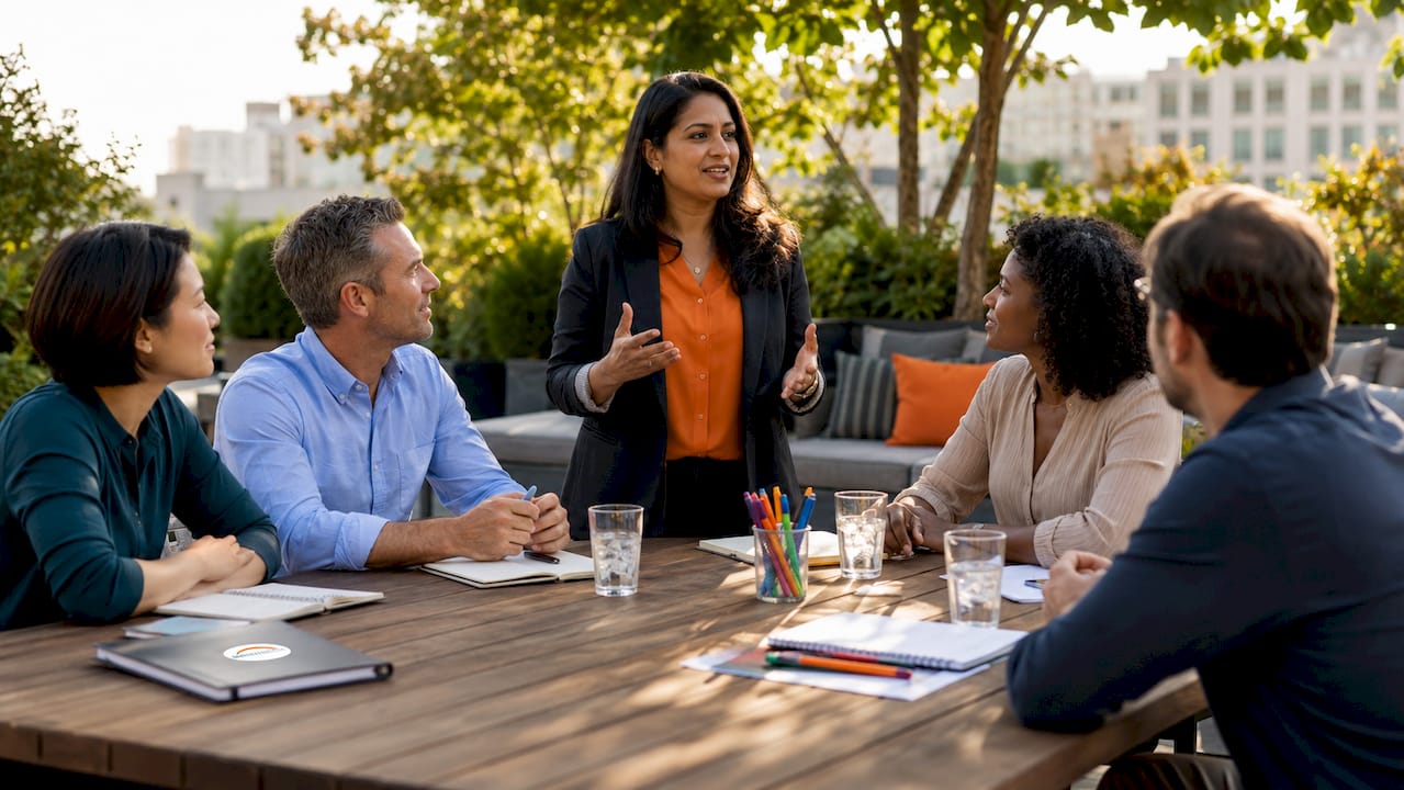 Group in strategic leadership development workshop