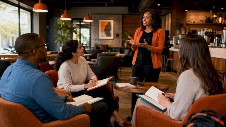 Diverse group in leadership training workshop