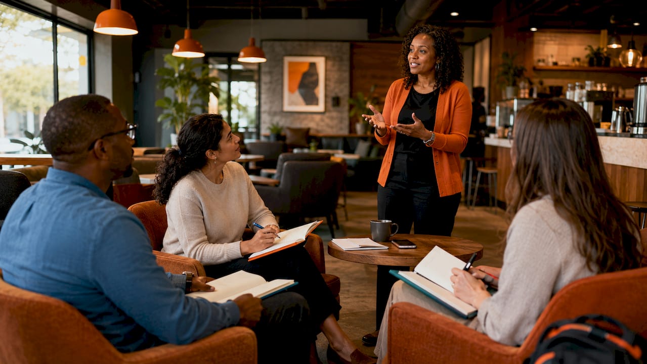 Diverse group in leadership training workshop