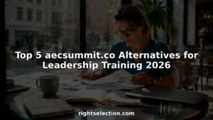 Event planner reviewing leadership training materials at conference table