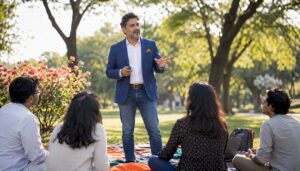 Motivational speaker engaging corporate audience