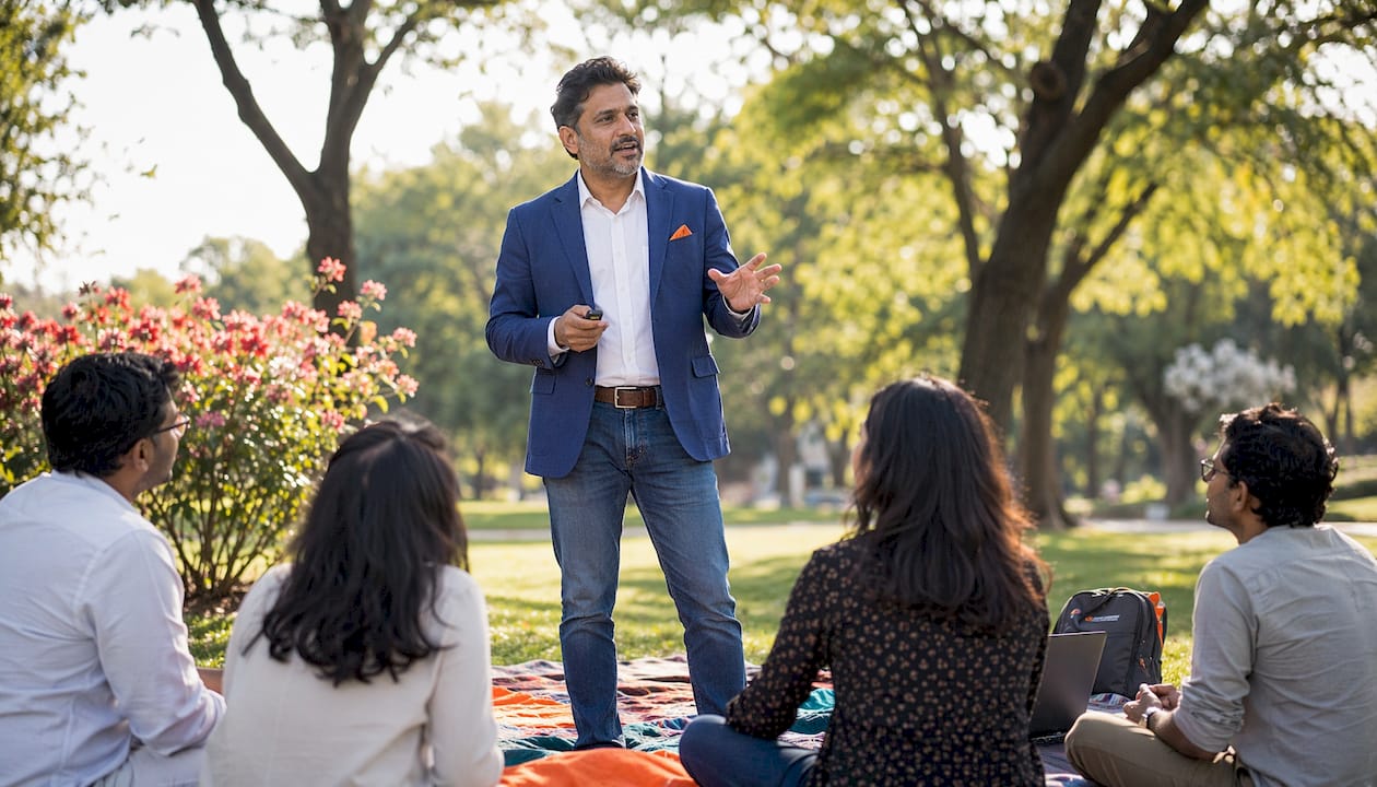 Motivational speaker engaging corporate audience