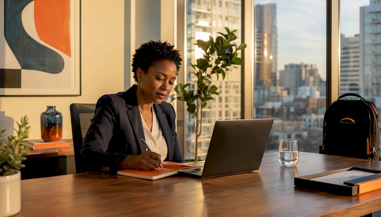Executive in coaching session at office desk
