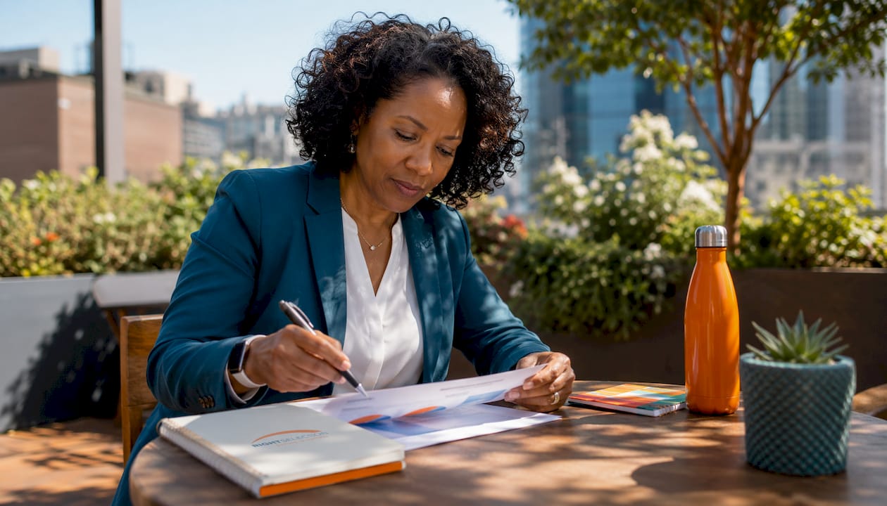 Corporate coach reviewing agenda in boardroom