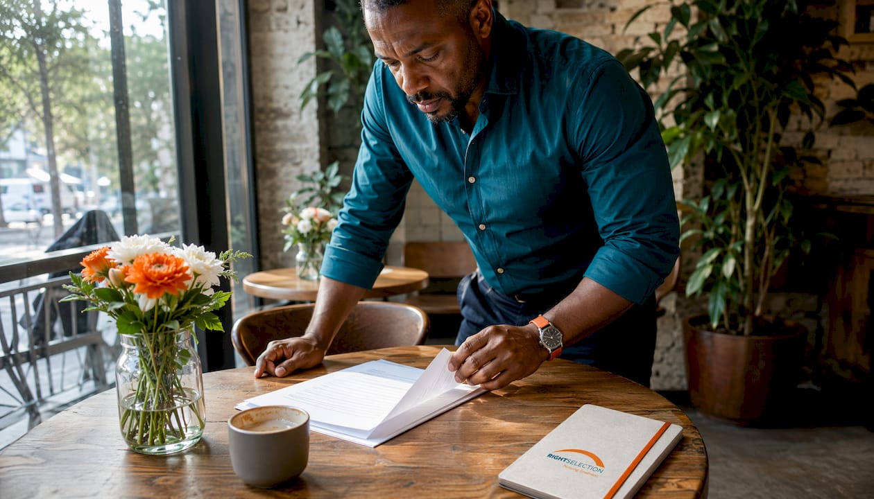 Coach reviewing engagement agreement at desk