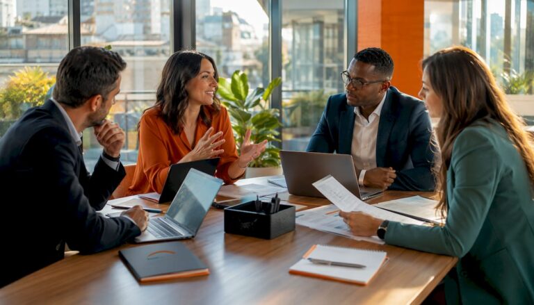 HR team collaborating in event meeting room