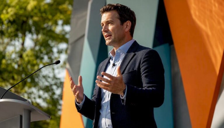 Motivational speaker delivering a keynote speech on stage
